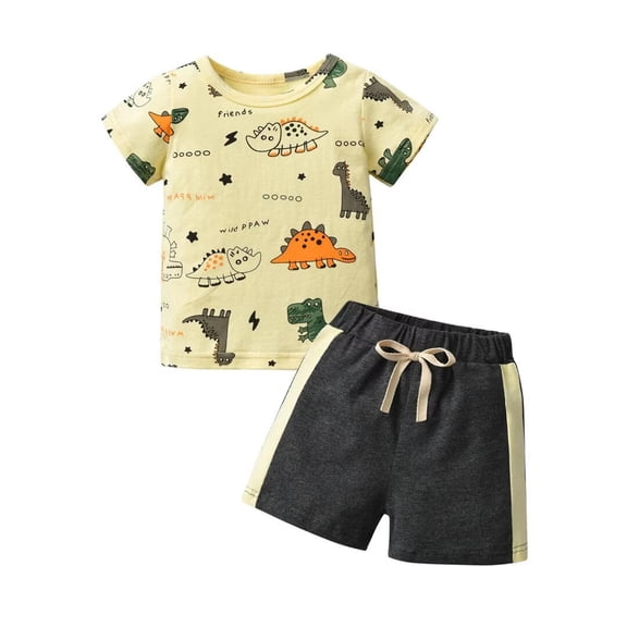 Toddler Infant Baby Boy Clothes Dinosaur Short Sleeve T-Shirt and Shorts Summer Outfits Sets Beige 3-6 Months