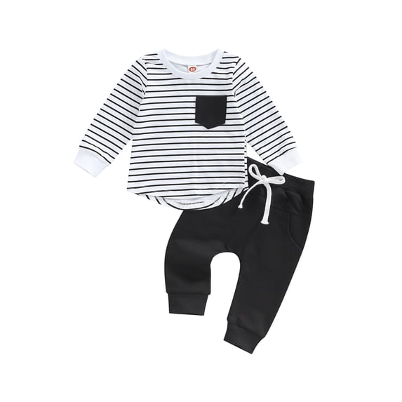 Toddler Infant Baby Boy Clothes Long Sleeve Striped T-Shirt Pullover Tops Solid Pants 2Pcs Fall Winter Outfits