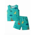 thumbnail image 1 of Toddler Infant Baby Boy Clothes Set Dinosaur Sleeveless Shirt Shorts Summer Outfits Blue 3-4T, 1 of 6