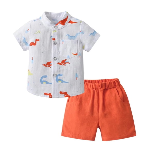 Toddler Infant Baby Boy Clothes Set Short Sleeve Button Down Shirt Shorts Summer Outfits (9-12 Months, White)