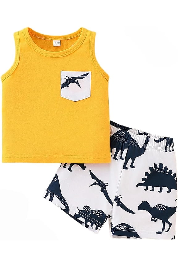 Toddler Infant Baby Boy Clothes Summer Sleeveless Vest Tops+Dinosaur Print Shorts 2pcs Casual Clothing set