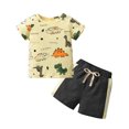 thumbnail image 1 of Toddler Infant Baby Boy Dinosaur Clothes Set Short Sleeve T-Shirt Tops Shorts Summer Outfits ( 12-18 Months, Light yellow), 1 of 1