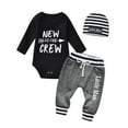 thumbnail image 1 of Newborn Infant Baby Boy Clothes Long Sleeve Romper Pants Headband Hat Outfits Set ( 3-6 Months, Black), 1 of 6
