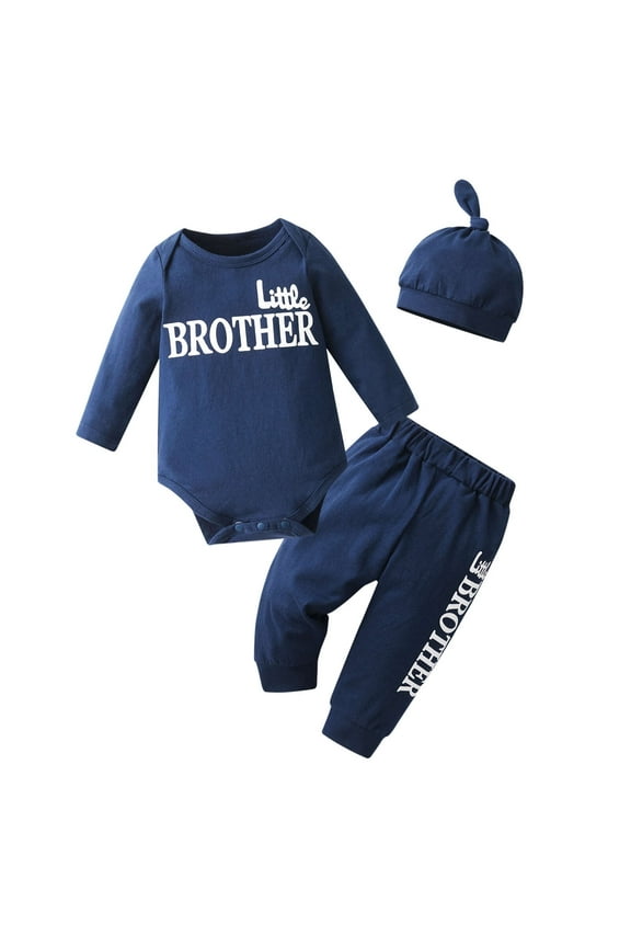 Newborn Infant Baby Boy Clothes Long Sleeve Romper Pants Headband Hat Outfits Set ( 3-6 Months, Blue)