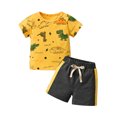 thumbnail image 1 of Toddler Infant Baby Boy Dinosaur Clothes Set Short Sleeve T-Shirt Tops Shorts Summer Outfits ( 3-6 Months, Dark yellow), 1 of 1