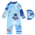 thumbnail image 1 of Toddler Infant Baby Boys Swimsuit Kids Rash Guard One Piece Newborn Zipper Bathing Suit Swimwear with Hat, 1 of 3