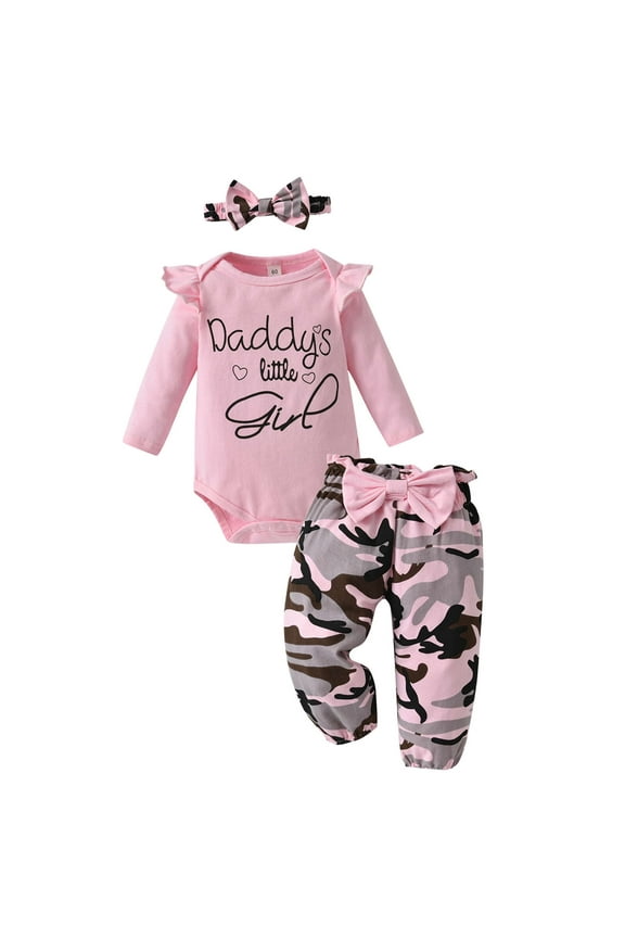 Newborn Infant Baby Girl Clothes Long Sleeve Romper Pants Headband headband Outfits Set ( 0-3 Months, Pink)