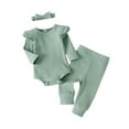 thumbnail image 1 of Newborn Infant Baby Girl Clothes Long Sleeve Romper Pants Headband headband Outfits Set ( 3-6 Months, Green), 1 of 6