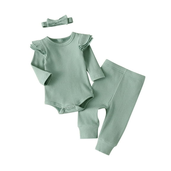 Newborn Infant Baby Girl Clothes Long Sleeve Romper Pants Headband headband Outfits Set ( 3-6 Months, Green)