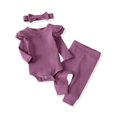 thumbnail image 1 of Newborn Infant Baby Girl Clothes Long Sleeve Romper Pants Headband headband Outfits Set ( 3-6 Months, Purple), 1 of 6