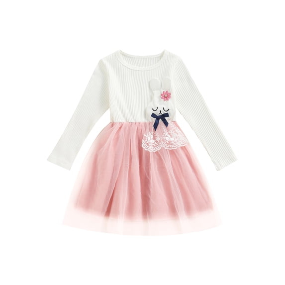 Toddler Infant Baby Girl Easter Dress Ribbed Knit Top Lovely 3D Rabbit Doll Layered Bunny Tulle Tutu Dresses