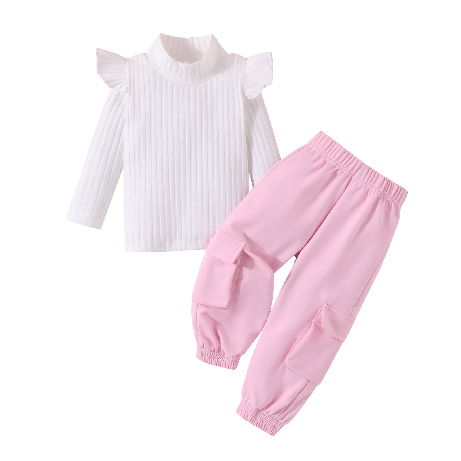 Toddler Infant Baby Girl Turtleneck Ruffle Sleeve Sweater Pink Cargo