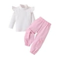 thumbnail image 1 of Toddler Infant Baby Girl Turtleneck Ruffle Sleeve Sweater Pink Cargo Pants Fall Winter Outfit 9M-5Y, 1 of 5