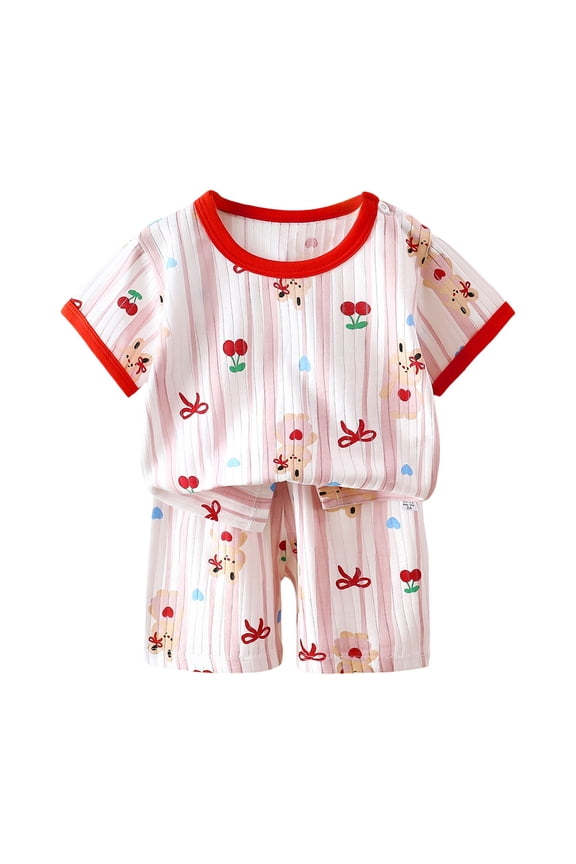 Toddler Infant Baby Girls Summer Outfits Print Short Sleeve Pocket T-Shirt Tops Pants Clothes Sets Girls Summer Set 1-6 Years,18-24 Months