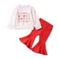 thumbnail image 1 of Toddler Infant Baby Girls Valentines Day Outfits Comfy Love Heart Print Shirt Pullover Top Flared Pants Fall Spring Clothes Set Solid Color Soft Long Sleeve Top And Bell Bottoms Pants Set 9M-5Y, 1 of 8