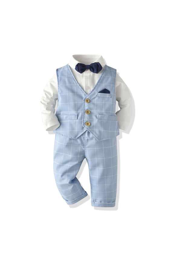Toddler Infant Boy Gentleman Vest Romper Outfit Blazer Dress Clothes Bow Bodysuit Dress Pants Baby Formal Suit Set