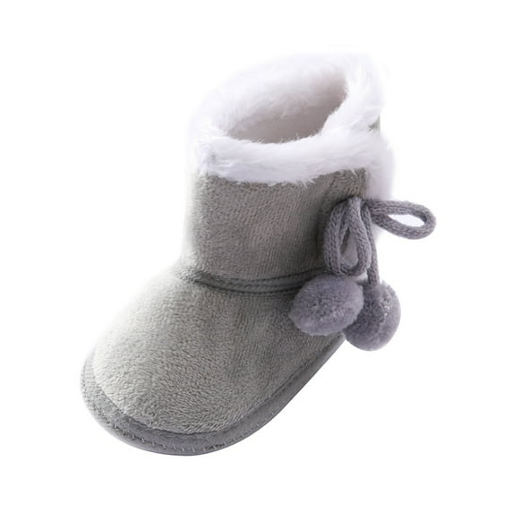 Toddler Infant Boy Girl Winter Warm Solid Color Plus Velvet Cotton Shoes Newborn Double Pompom Soft Sole Snow Boots