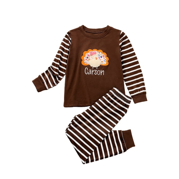 Toddler Infant Boys Girls Thanksgiving Turkey Long Sleeve Sweatshirts Tops+Stripe Pants 2Pcs Outfit