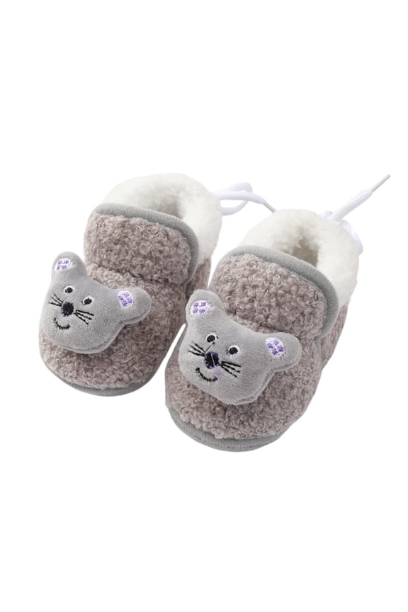 Toddler Infant Fluffy Slipper Winter Crib Shoes First Walker Indoor Bedroom Shoes Cute Cartoon House Slippers Boys Girls Soft Anti-slip Sole Shoes,0-18M