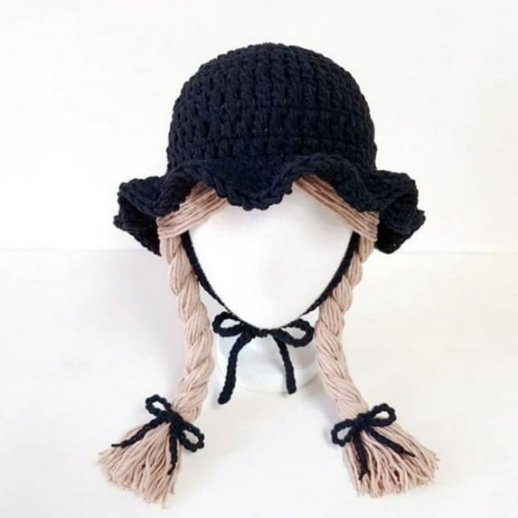 Toddler Infant Girls Cute Soft Winter Knit Warm Wig Hat with Cotton Lining