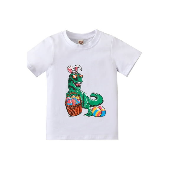 Toddler Infant Kids Easter Casual T-shirt Short Sleeve Round Neck Cartoon Dinosaur Print Cotton Tops