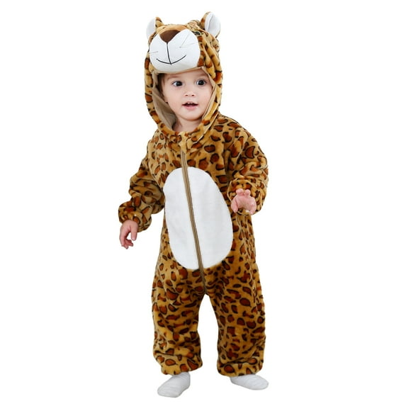 Toddler Infant Leopard Costume Flannel Hooded Onesie Soft Animal Romper Pajamas Outfits Gift