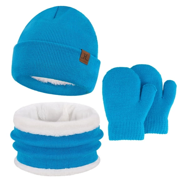 Toddler Infants Kids Winter Hats Gloves Scarfs Set Beanie Caps Mittens Neck Warmer with Fleece for 0 1 2 3 4 Years Old Baby Girls Boys 3Pcs Gifts