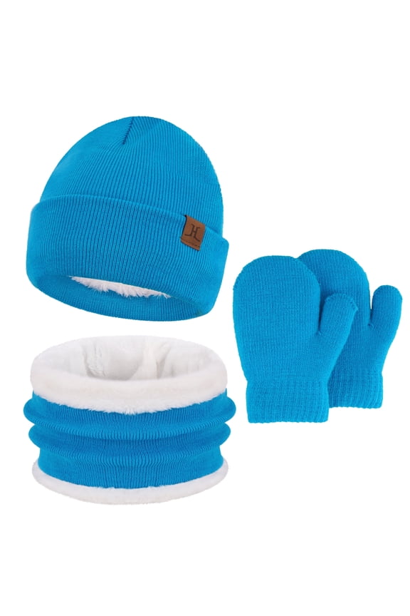 Toddler Infants Kids Winter Hats Gloves Scarfs Set Beanie Caps Mittens Neck Warmer with Fleece for 0 1 2 3 4 Years Old Baby Girls Boys 3Pcs Gifts