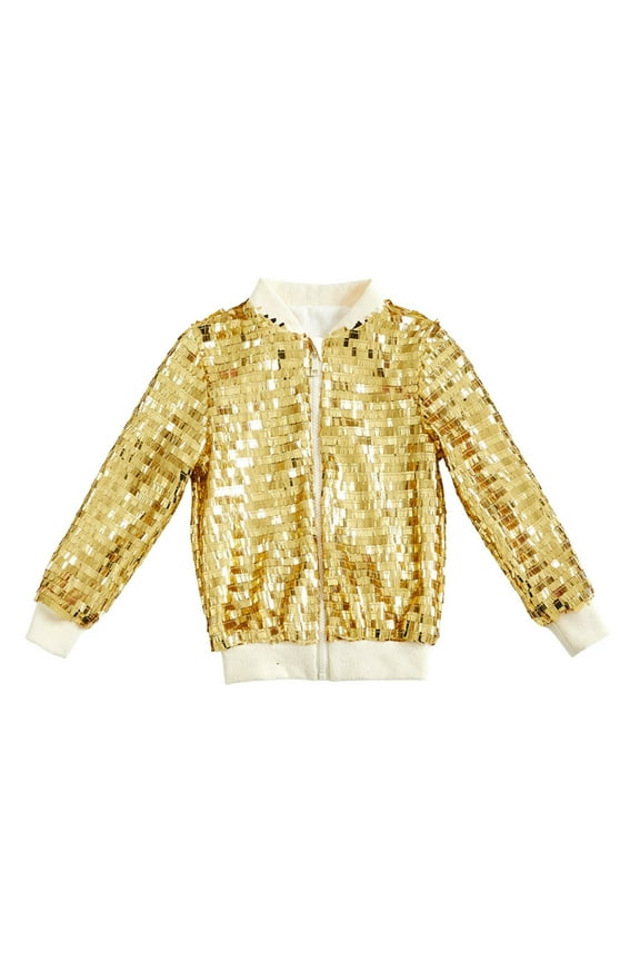 Toddler Jacket,Coat Sequin Jackets Girls Solid Color Long Sleeve Zip Up Shiny Fashion Jacket For Kids Christmas Party Wear,Boys Jacket,Gold,4-6 Years