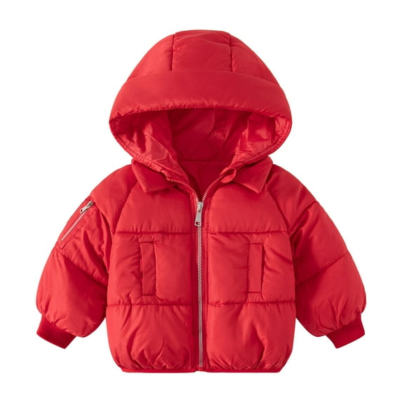 AOMPMSDX Kids Child Toddler Baby Boys Girls Solid Long Sleeve Patchwork Winter Coats Jacket Hooded Outer Outwear Outfits Clothes Boys Coat&jacket Red 18 Months-24 Months