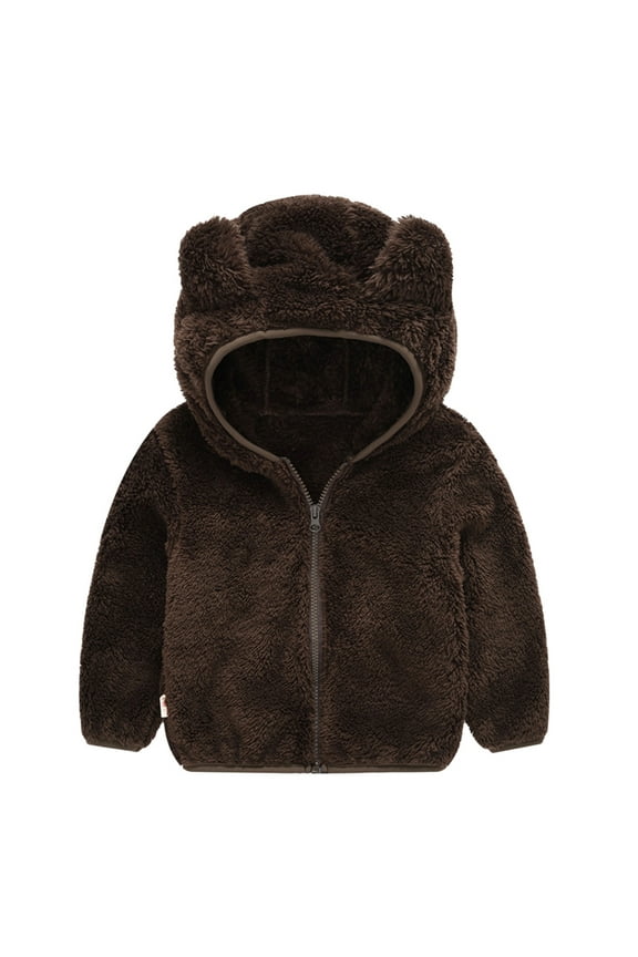 Toddler Jacket Fall Warm Ear Cute Boy Hooded Baby Outwear Thick Zipper Girls & Kids Coat & Outerwear Brown 2 Years-3 Years