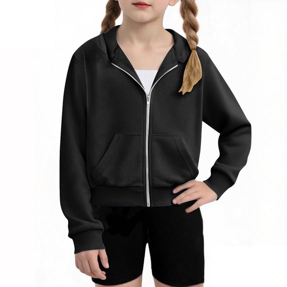 Toddler Jacket Girls Zip Up Cropped Hoodies Long Sleeve Casual Trendy Sweatshirts Jacket With Pockets 4-12 Years Fall jackets Tops for Teens Casual Tops