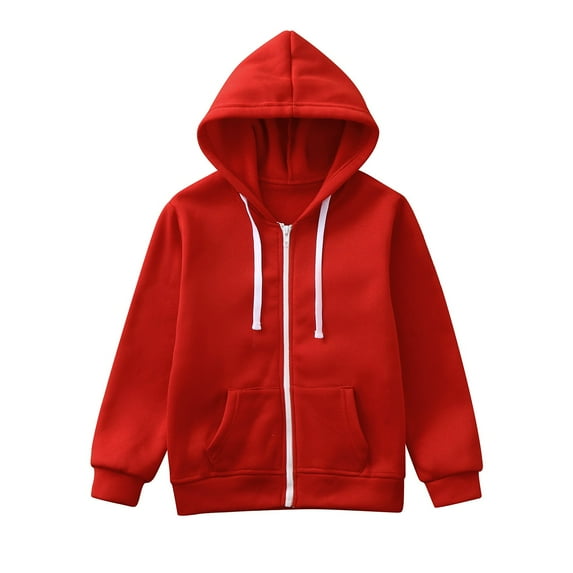Toddler Jacket Kids Boys Girls Solid Color Long Sleeve Zip Up Hoodie Sweatshirt Jackets Top (Red-14,90 3-4 Years) Cute Tops For Toddler
