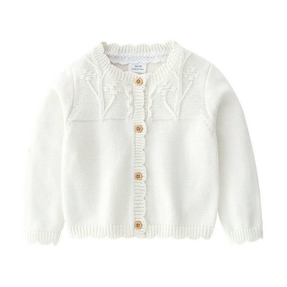 Toddler Jacket Winter Baby Girls Cotton Knit Sweater Autumn Solid Long Sleeve Tops Cardigan Clothes Kids Coat & Outerwear White 18 Months-24 Months