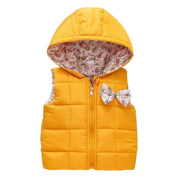 Toddler Jacket Winter Boys Girls Sleeveless Bowknot Solid Color Vest Warm Outwear Kids Top Coat & Outerwear Yellow 2 Years-3 Years