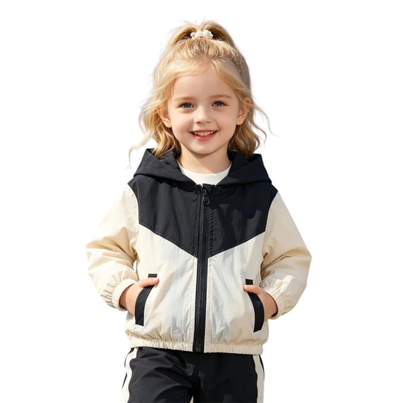 Toddler Jackets For Kids Girls Hooded Zip Up Color Block Patchwork Coat Windproof Fall Outdoor Casual Outerwear Size 2-3T
