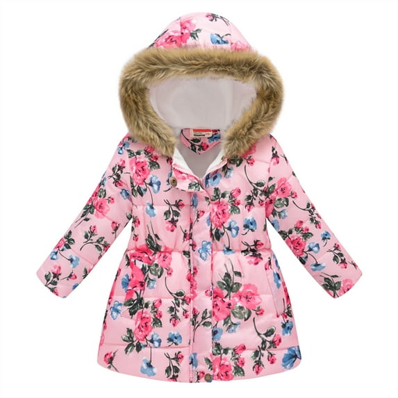 Toddler Jackets for Girls Thermal Parka Hooded Warm Outwear Windproof Coat Thick Winter Coat Girls Jackets 4T-5T