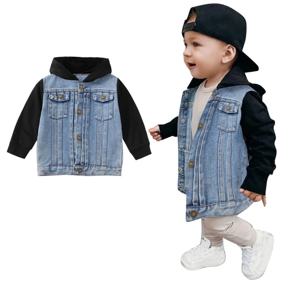 Toddler Jean Jacket Boys Long Sleeve Denim Hoodie Blue Denim Jacket Kids Spring Jacket Baby Boy Jacket 18-24 Months
