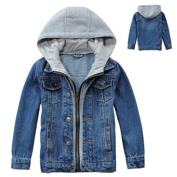 Toddler Jean Jacket Boys Long Sleeve Denim Hoodie Blue Jean Jacket Spring Jackets 3-4 Years Jacket Boys