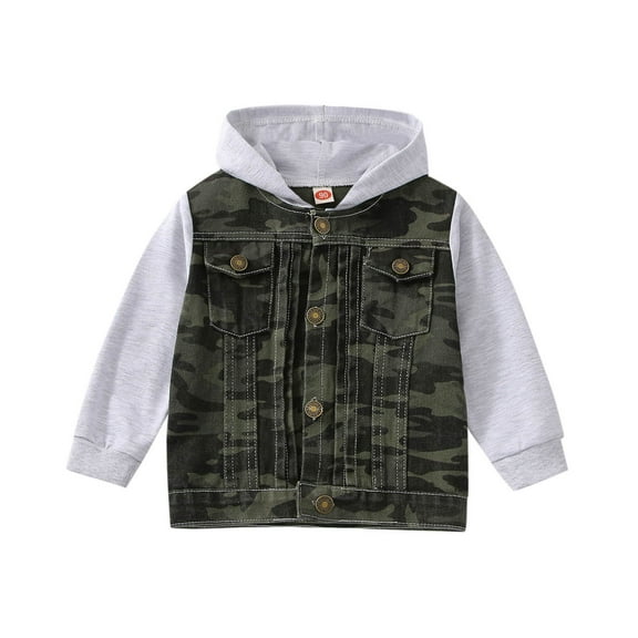 Toddler Jacket for Girls Camo Print Hooded Denim Jacket Casual Long Sleeve Jacket Toddler Boy Clothes Size 12-18 Months