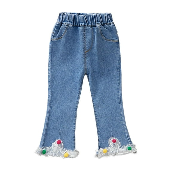 Toddler Jeans Flare Leggings for Girls Embroidered Jeans High Waisted Wide Leg Jeans with Pockets for Toddler Girls 90/M