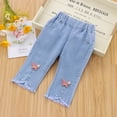 thumbnail image 1 of Toddler Jeans Girls Bell Bottom Pants Embroidered High Waisted Girls Wide Leg Pants with Pockets for Teens 18-24 Months, 1 of 3