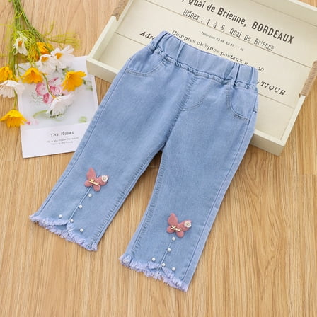 Toddler Jeans Girls Embroidered Bell Bottoms for Girls with Pockets High Waisted Wide Leg Jeans for Toddler Girls 18-24 Months