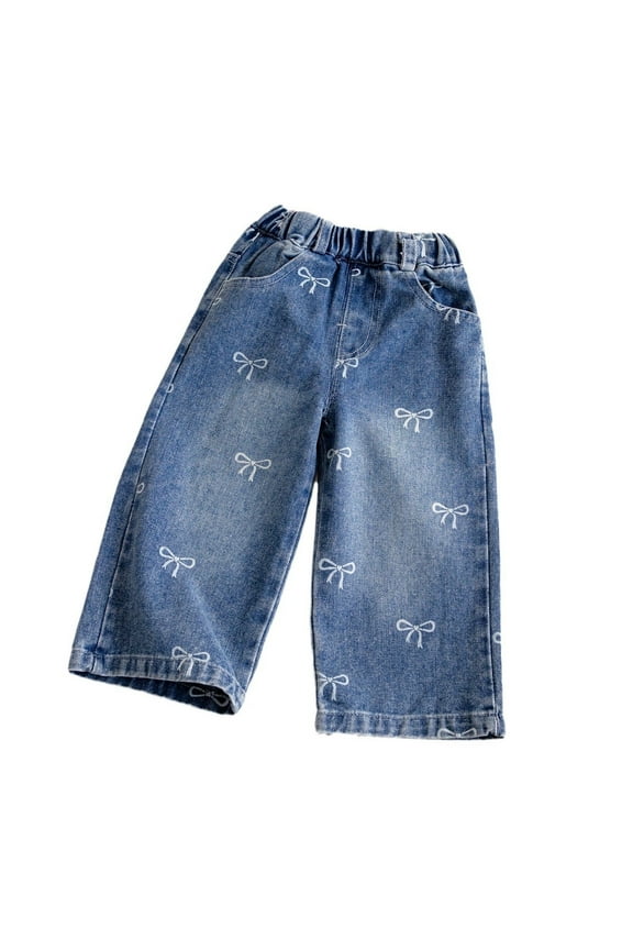 Toddler Jeans Girls Embroidered Jeans Girls Baggy Jeans Straight Leg Jeans with Pockets High Waisted Wide Leg Jean for Girls 3-4 Years