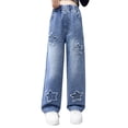 thumbnail image 1 of Jeans for Girls Flared Leggings for Girls Embroidered Jeans High Waisted Girls Wide Leg Jeans with Pockets for Toddler Girls 5-6 Years, 1 of 9