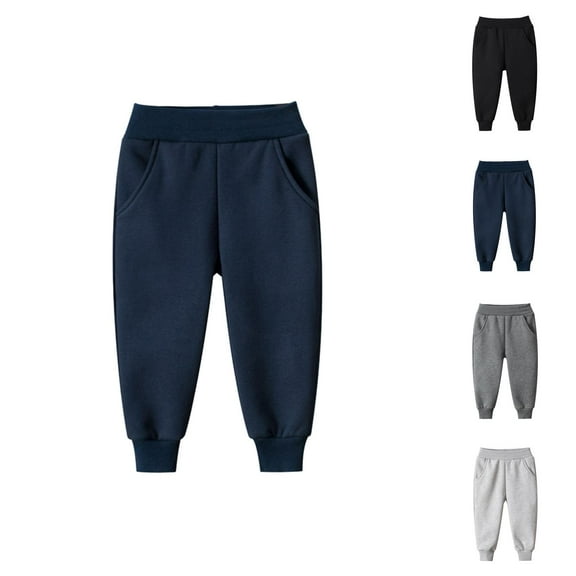 Toddler Jeans Straight Leg Jeans Boys Thermal Pants Winter Warm Solid Color Joggers Casual Sports Trousers For Kids Toddler Youth Comfortable