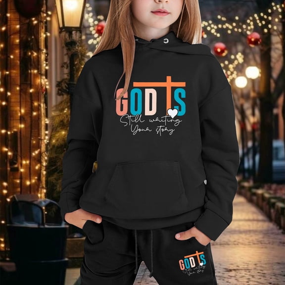 Toddler Jesus Loves You Hooded Sweatshirts Long Sleeve Cute Graphic Hoodies Oversize Pullover Jogging Pants 2 Piece Fall Winter Clothes Girl Hoodies 1-2 Years Cute Boys Girls Clothing