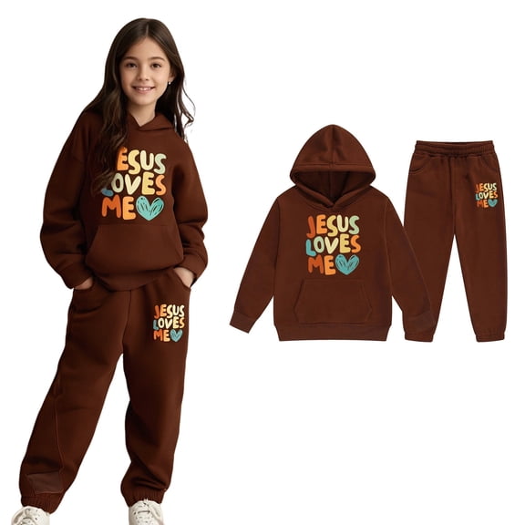 Toddler Jesus Loves You Hoodie Graphic Letter Print Sweatshirt Long Sleeves Comfy Loose Pullover and Jogger Pants 2 Pcs Fall Winter Clothes Hoodies for Toddlers 3-4 Years