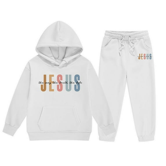 Toddler Jesus Loves You Hoodies Long Sleeve Cute Graphic Hoodies Girls Oversize Pullover and Sweatpants 2 Piece Fall Winter Clothes Preppy Clothes 2-3 Years Cute Boys Girls Clothing