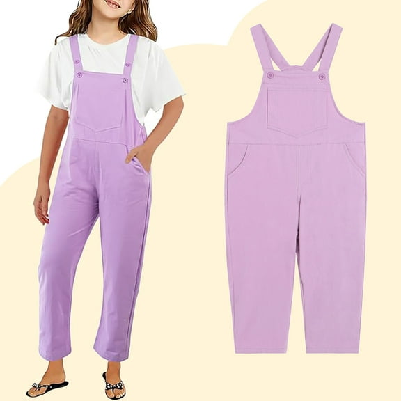 Toddler Jumpsuit Girl Kids Casual Sleeveless Romper Girls Loose Rompers with Pockets Purple Jumpsuits Girls 2-3 Years Summer Clothes
